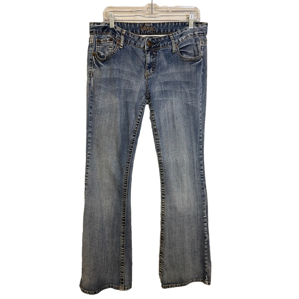 Vanity Blue Jeans Boot Cut Women's Size 32/34 Distressed Button Zip Cotton